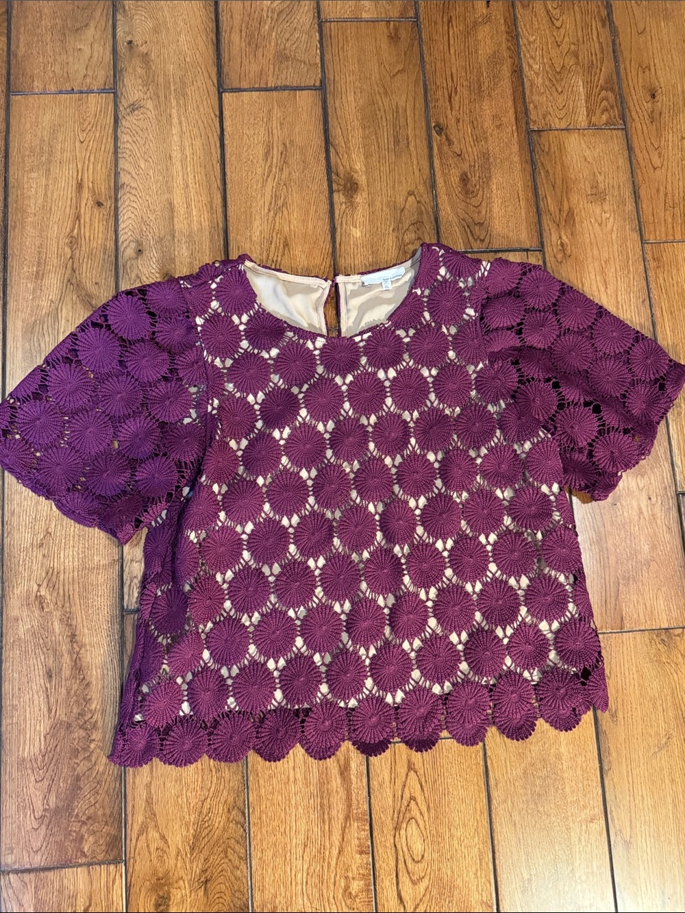 june & hudson Plum Crochet Lace Short Sleeve Blouse